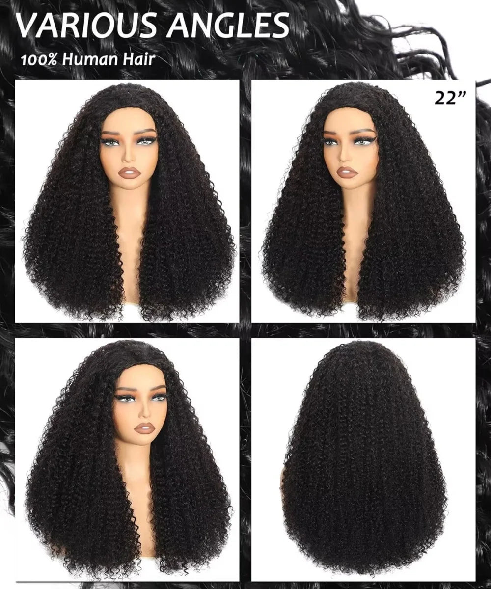 Deep Wave Curly Human Hair Wig Full Machine Made Half Headband