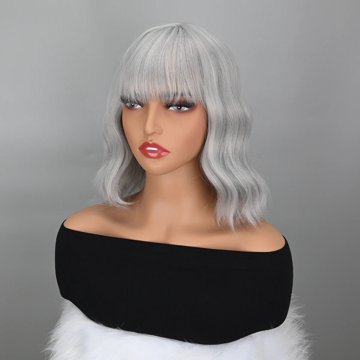 Blue Bob Wigs Bangs Short Colorful Wavy Curly Synthetic Cosplay Halloween Costume