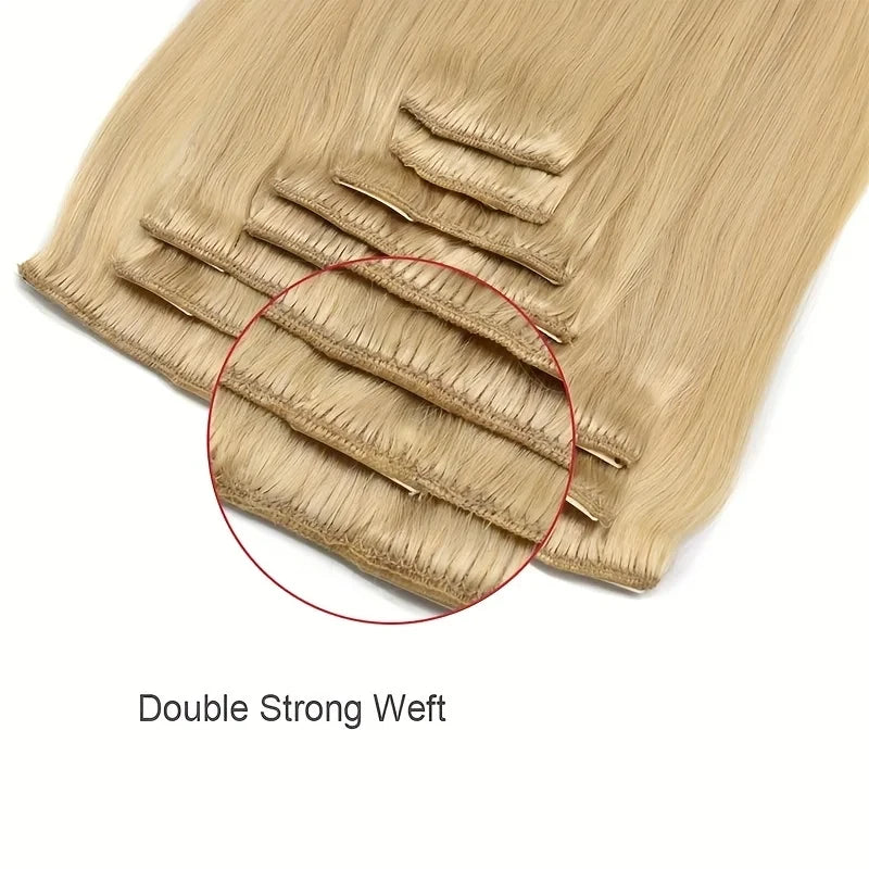 Clip in Hair Extensions Chestnut Brown Double Weft Thick 120G Silky Straight