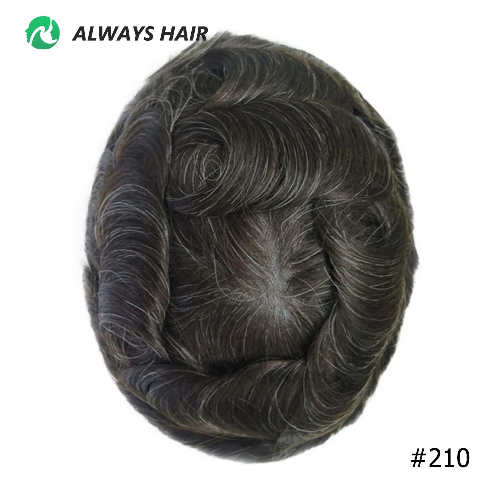 Men's Skin Base Toupee, Capillary Prosthesis, 130% Density, 0.12-0.14mm