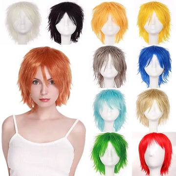 Synthetic Wig Cosplay White Red Green Blue Pink Yellow Hair Short Layer