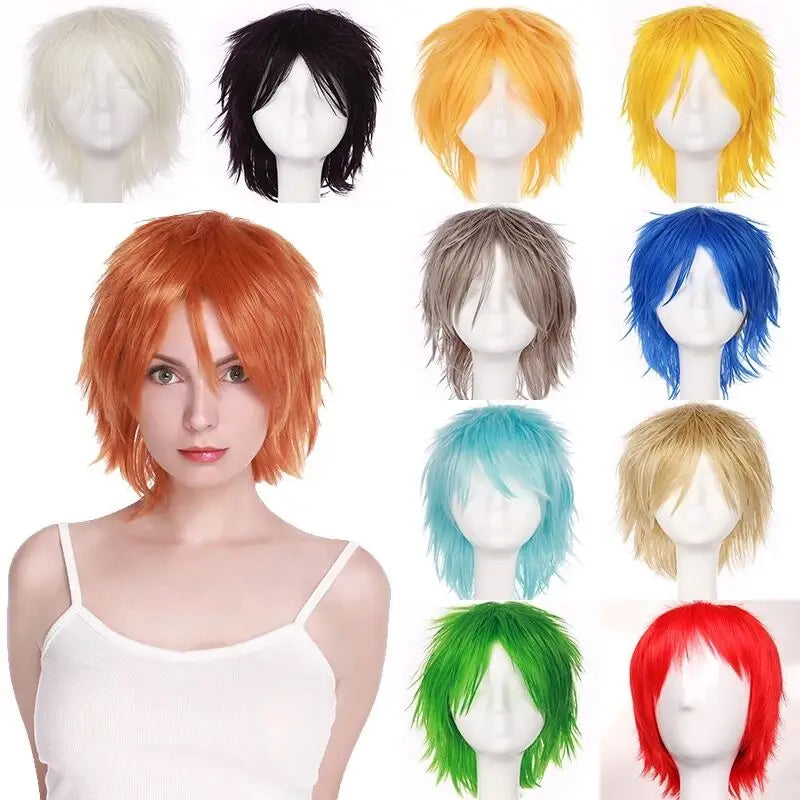 Synthetic Wig Cosplay White Red Green Blue Pink Yellow Hair Short Layer