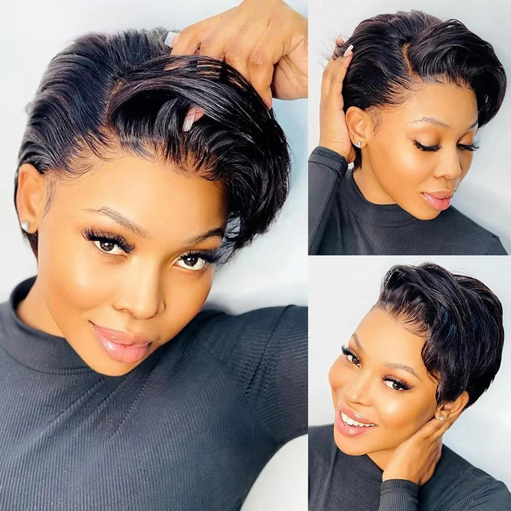 Pixie Cut 13x4 Transparent Lace Front Wigs Short Bob Brazilian Straight HD