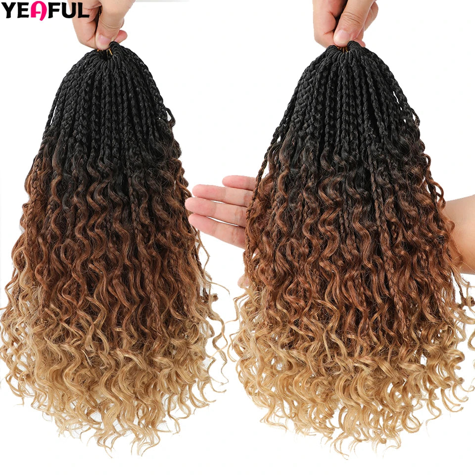 Ombre Goddess Box Braids Crochet Hair Dark Brown Chocolate Ginger Bohemian Curly