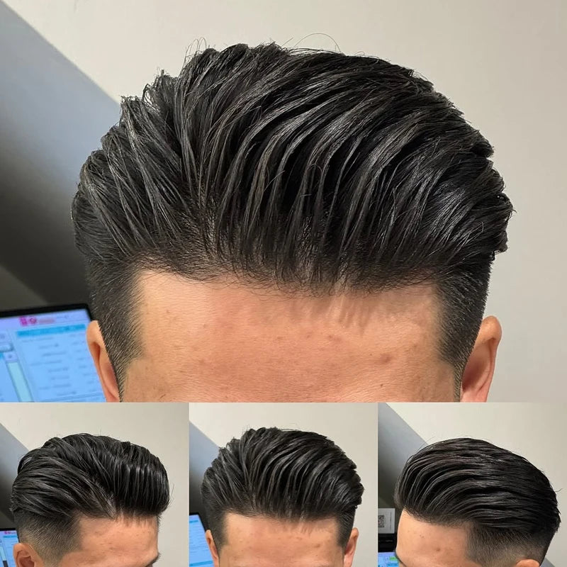 Human Hair Men's Wigs Skin PU Toupee Capillary Prosthesis Unit Replacement System
