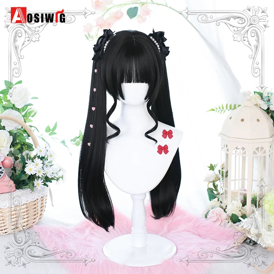 Blonde Twin Ponytail Princess Cut Natural Short Hair Synthetic Wigs Bangs Heat