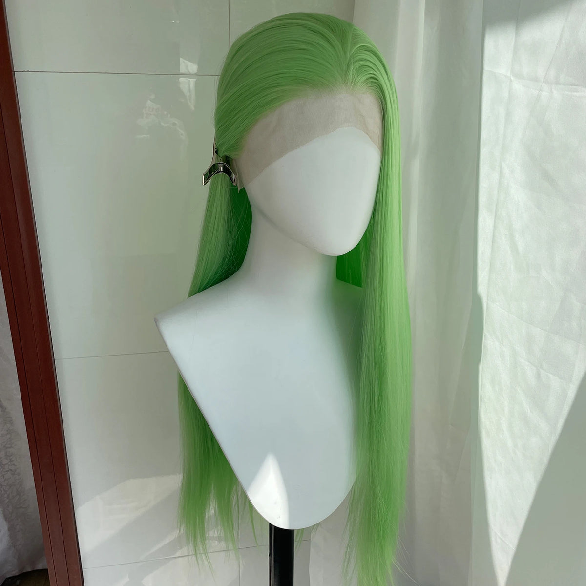 Light Green 13x4 Synthetic Lace Front Wig Long Straight Glueless Heat Resistant