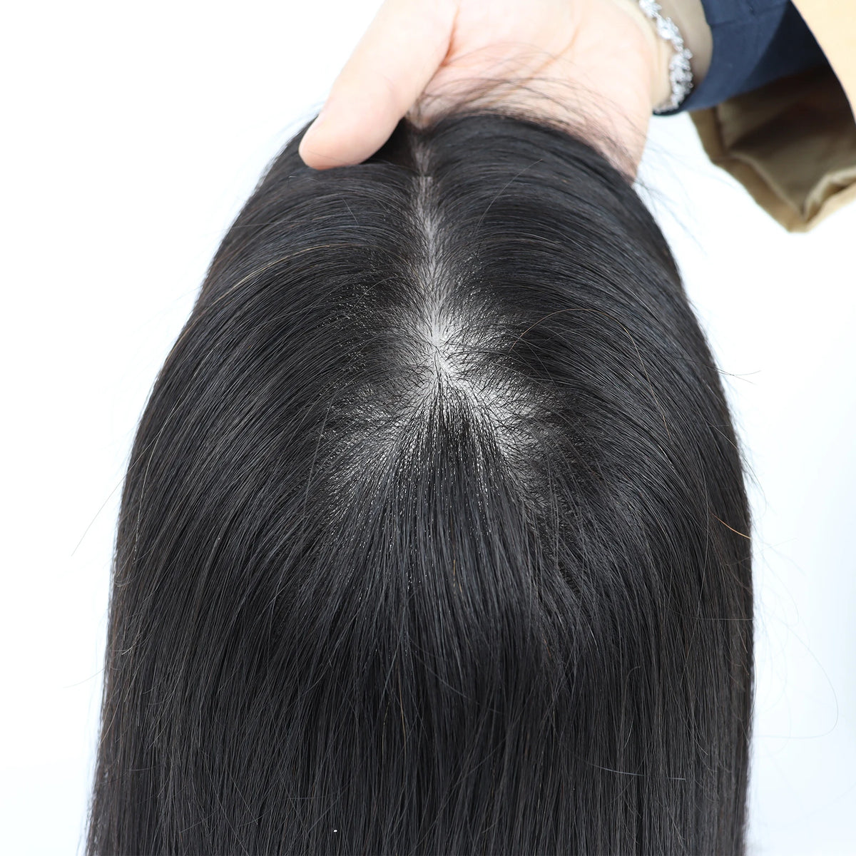 Straight Virgin European Human Hair Silk Top Wig with Bangs — 6x6 Silk Base