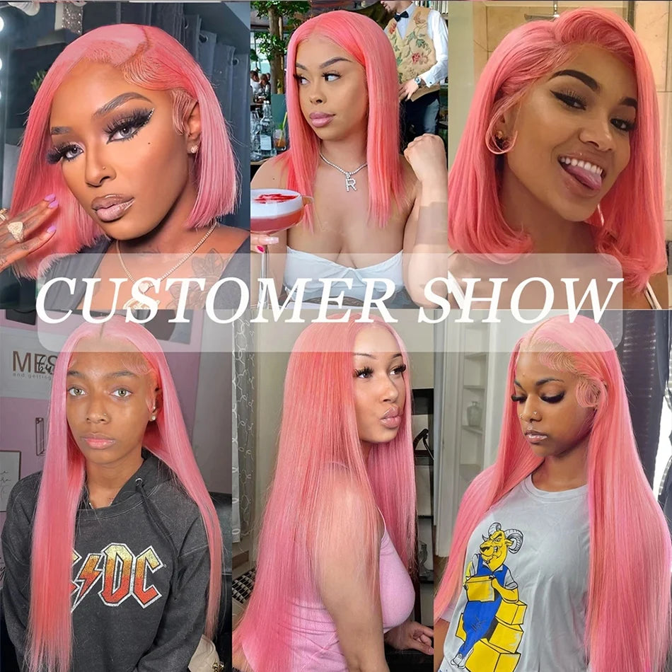 13x4 Pink Wig Lace Front Human Hair Brazilian HD Frontal Pre Plucked