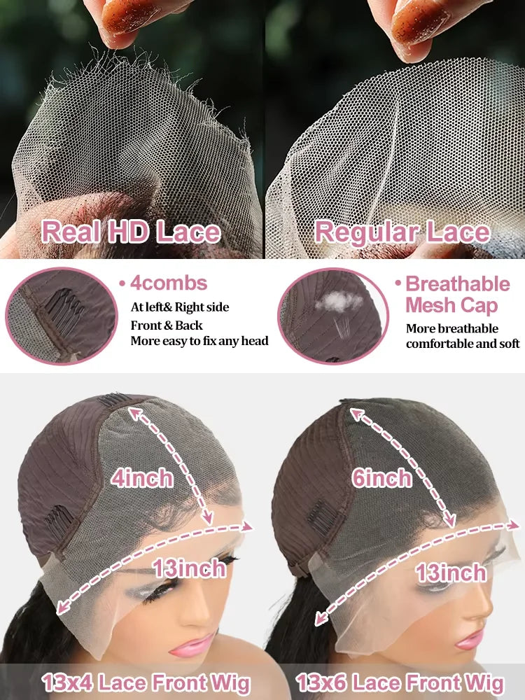 Vietnamese Raw 250% Density, 13x6 HD Lace Front Human Hair Wigs Deep