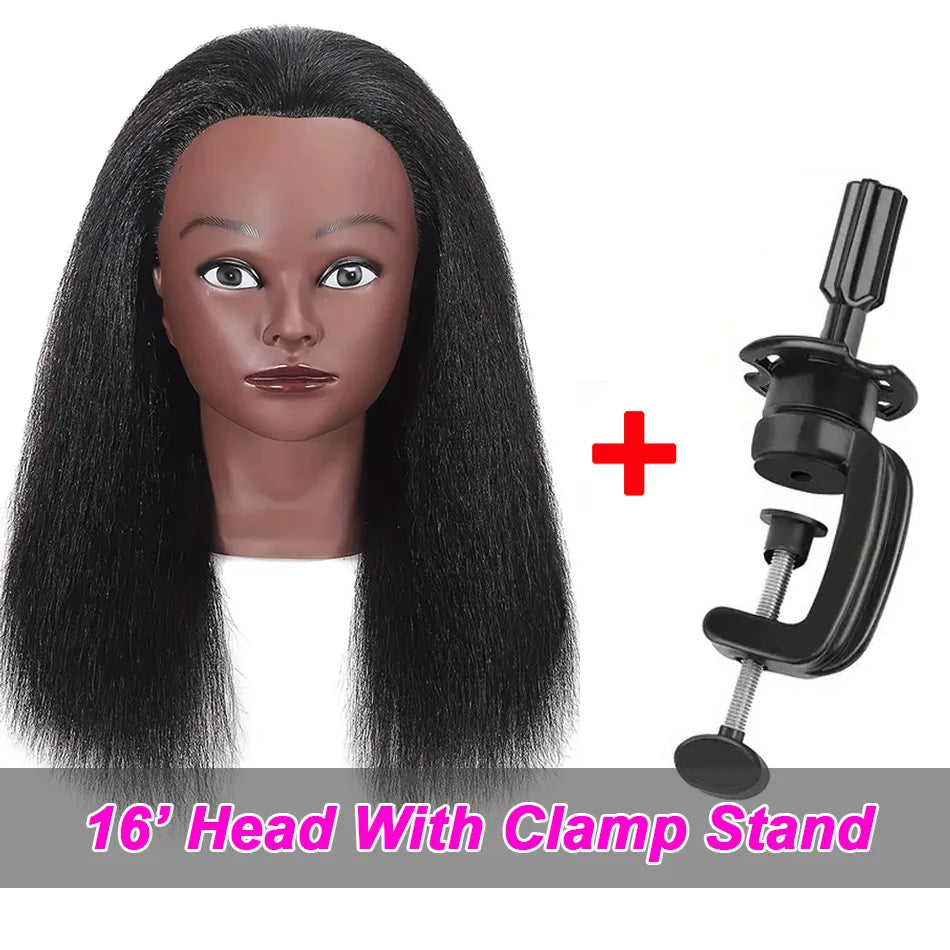 100% Real Hair Mannequin Head 16' Human Hairdresser Training Practice Professional Cosmetology