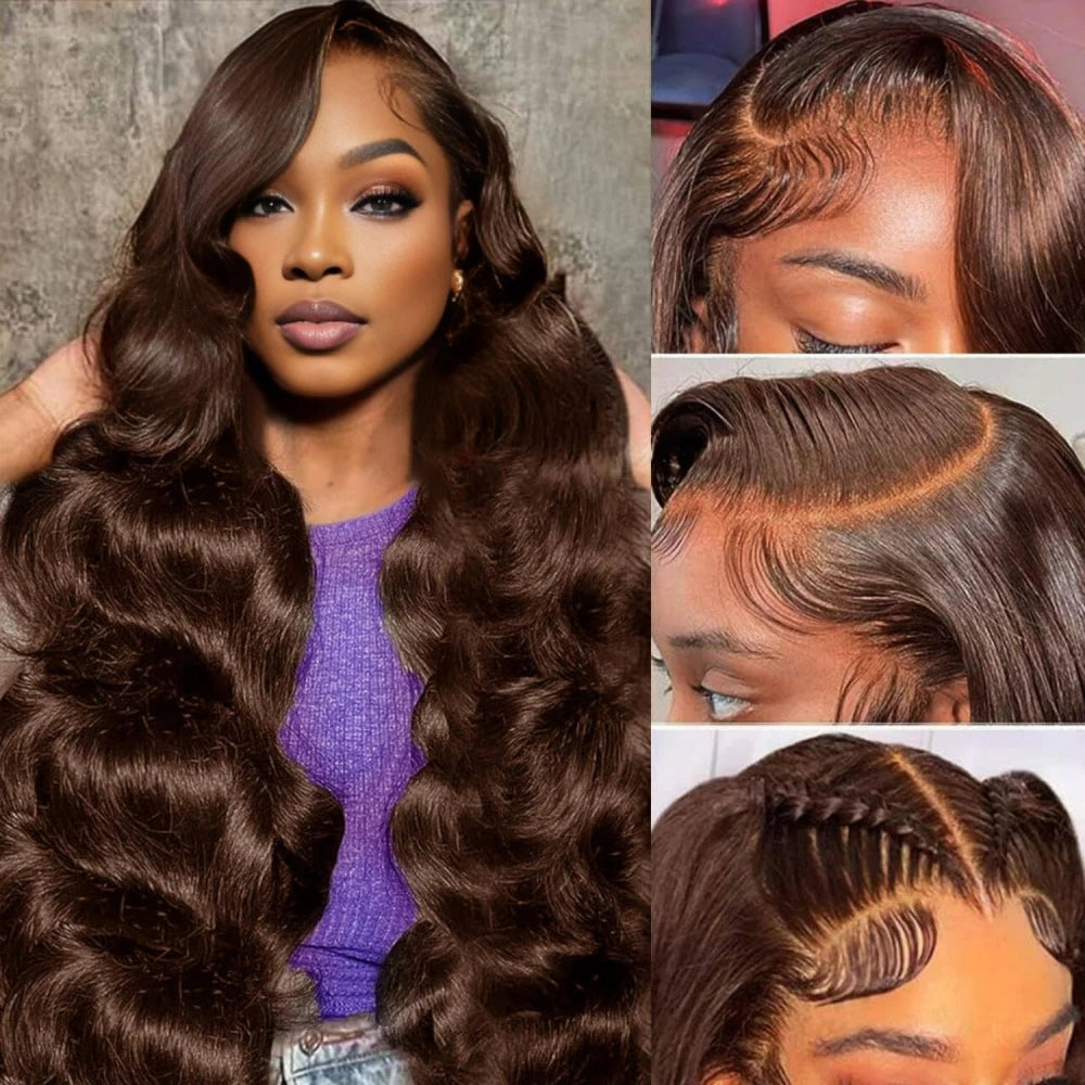 Body Wave Chocolate Brown Lace Front Wigs Human Hair, 13x4 HD Frontal