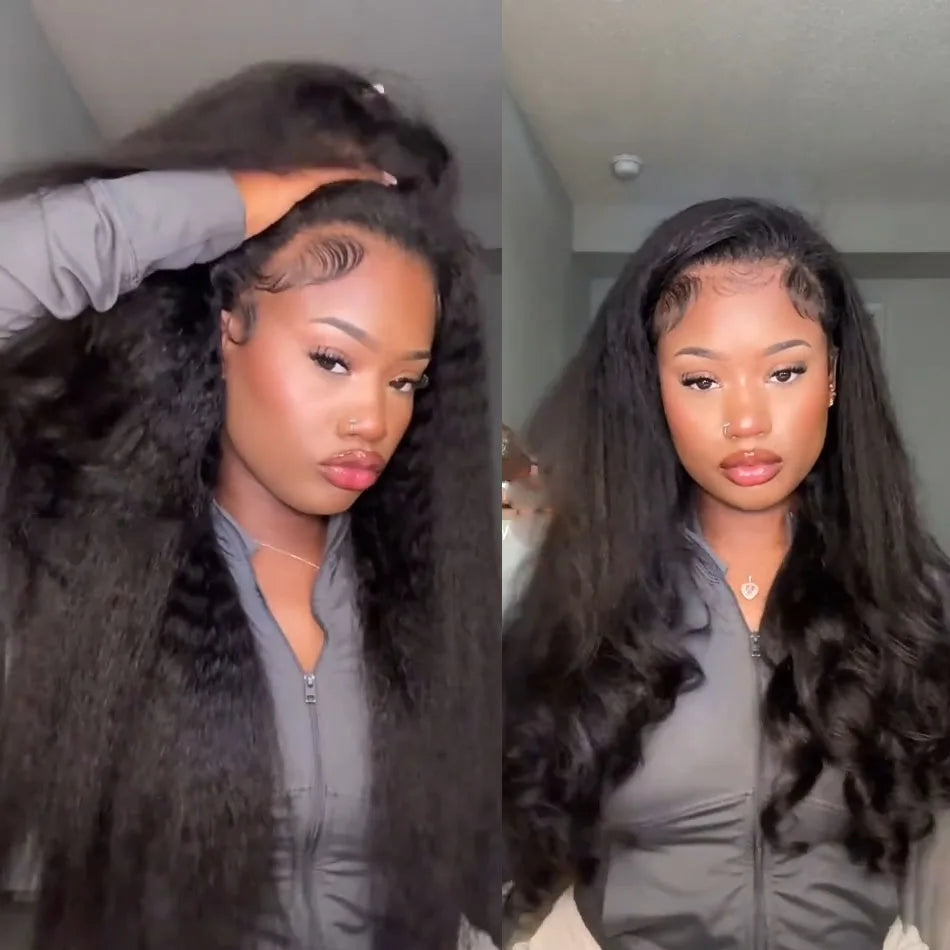 Kinky Straight 3-in-1 Half Wig Human Hair, Drawstring, 250% Density