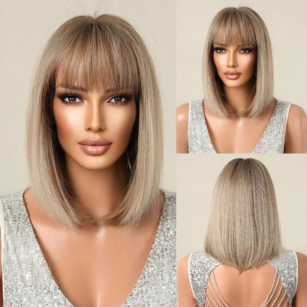 Pink BOBO Synthetic Wigs Short Natural Wave Hair Wig Party Daily High Density Heat Resistant