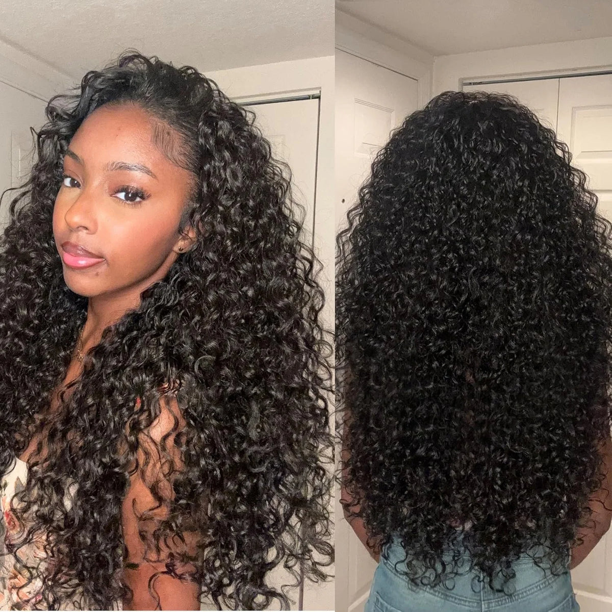 Deep Wave Curly Human Hair Wig Full Machine Made Half Headband
