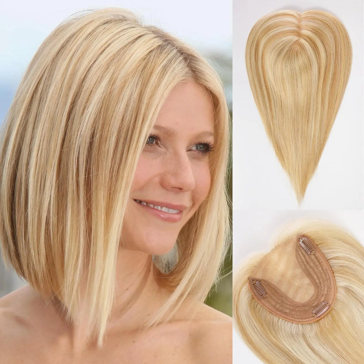 Brown Mixed Blonde Remy Human Hair Toppers Silk Base Clips in Straight