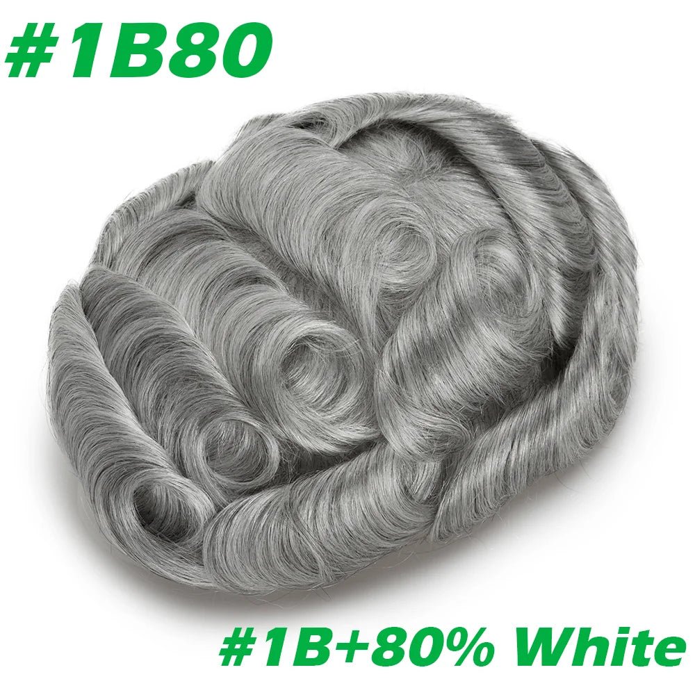 Lace with PU Men Toupee Hair Prosthesis Breathable Natural Human Hair Toupee Wig