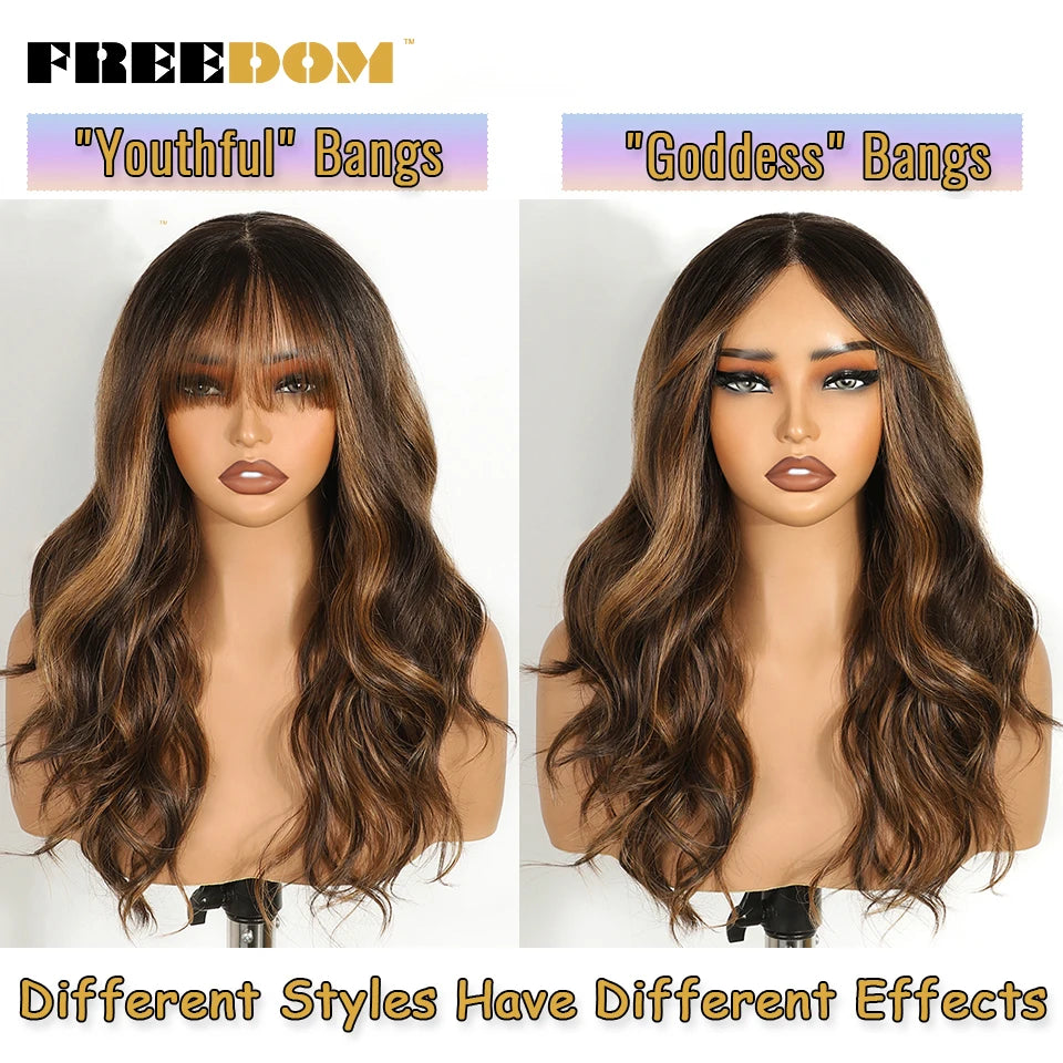 Synthetic Lace Front Wigs 20" Ombre Brown Body Wave, 6x4 Bangs Heat
