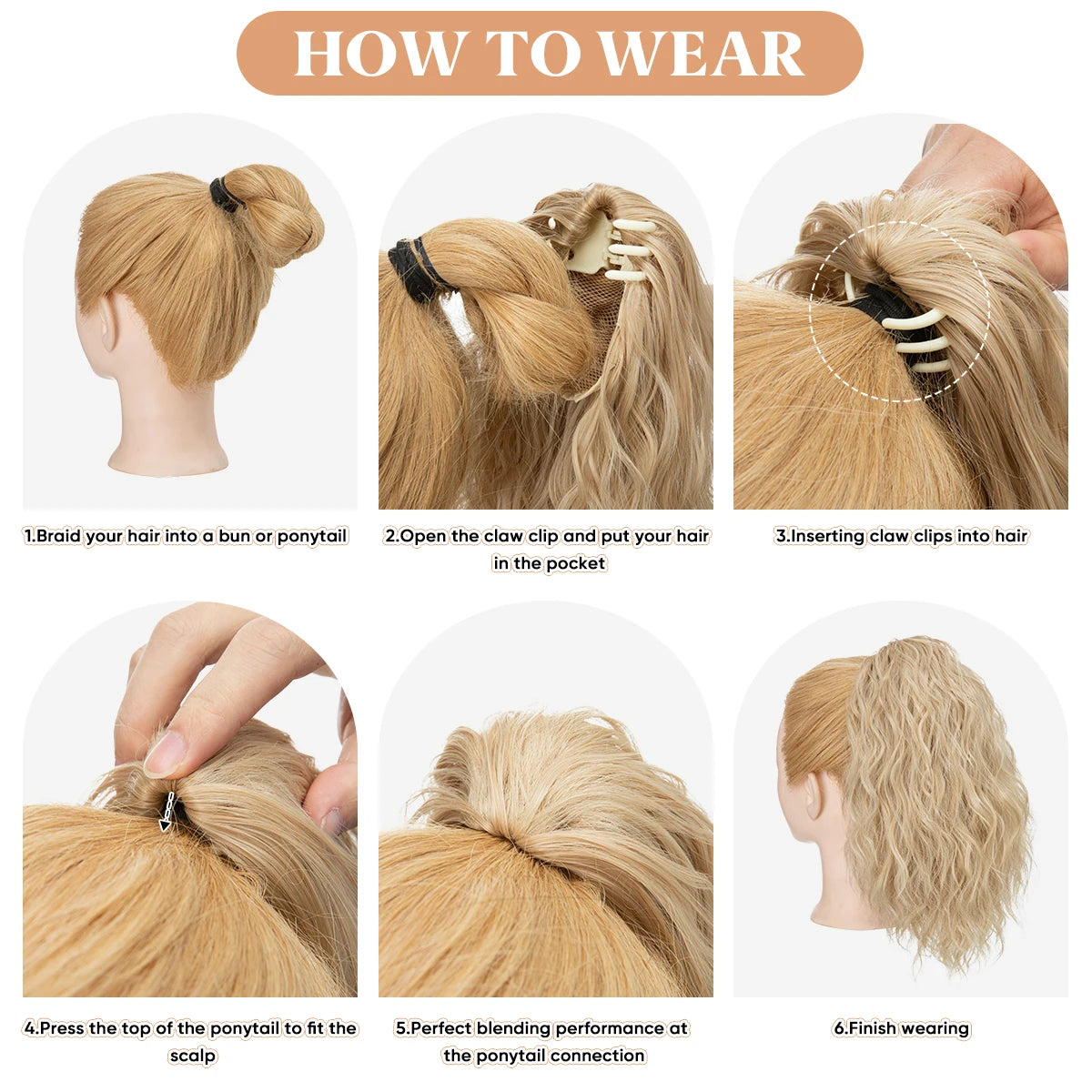 Synthetic Curly Claw Clip in Ponytail Blonde Brown Short Hairpiece 13" Fake