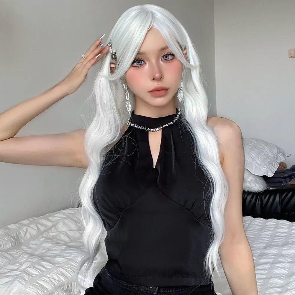 Long Water Wave Wig Bangs White Colorful Cosplay Silky Daily Party Natural