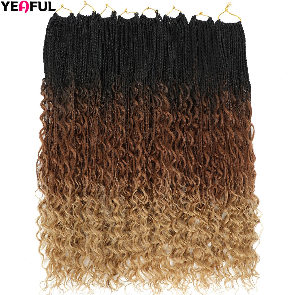 Ombre Goddess Box Braids Crochet Hair Dark Brown Chocolate Ginger Bohemian Curly