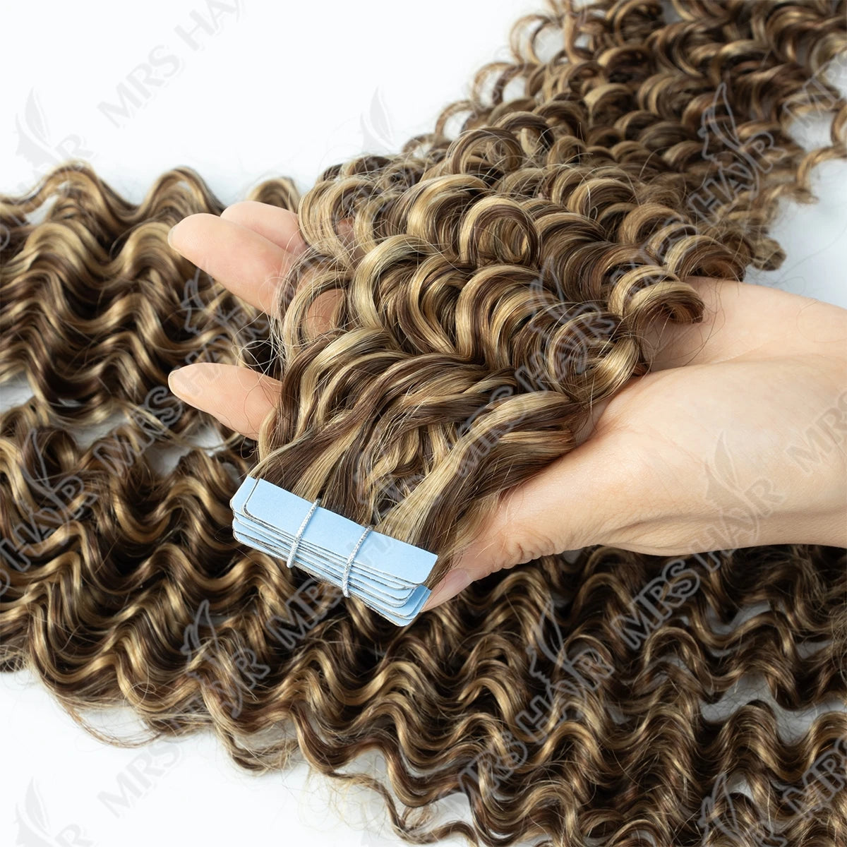 P4-27 Deep Curly Wave Tape in Hair Extensions Human Cuticle Remy 14-24inch