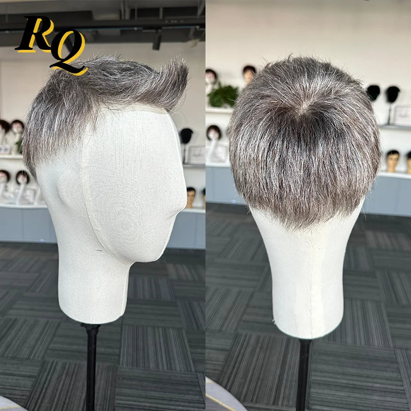 Pre Cut Styled Toupee Hair Thin Skin V Looped Human Replacement System