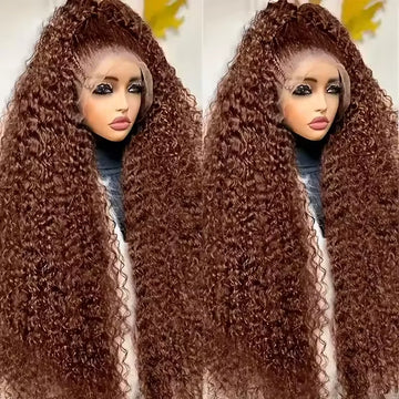 250%Density Chocolate Brown Curly Wigs, 13x6 HD Lace Front Human Hair Deep