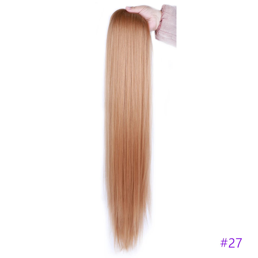 30 Inch Long Straight Ponytail Synthetic Drawstring Ponytail Chip-In Hair Extension Straight Pony Tail Fake Hairpiece