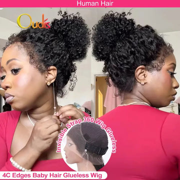 4C Kinky Edges Water Wave Invisible Strap Full Lace Front Glueless Wig