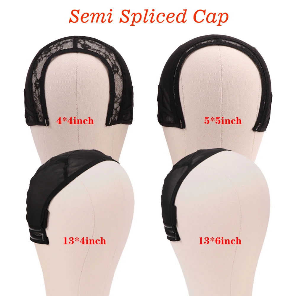 Half Splicing Wig Cap with Drawstring Silicone Band for Lace Wigs