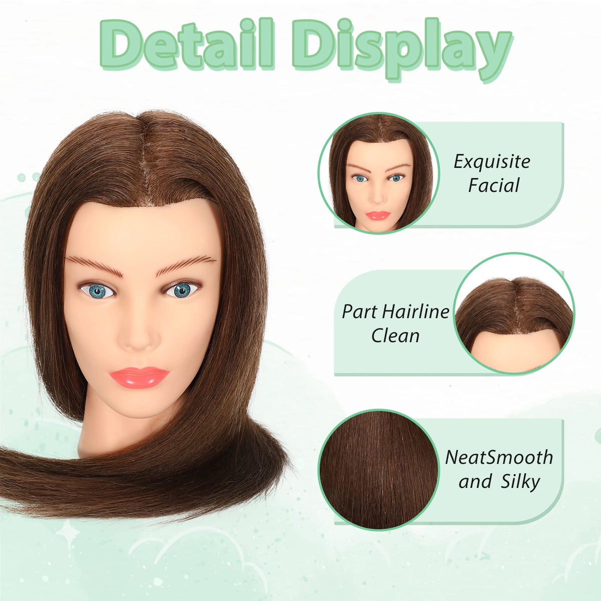 Mannequin Head with 100% Real Human Hair for Cosmetology Hairstyle Practice