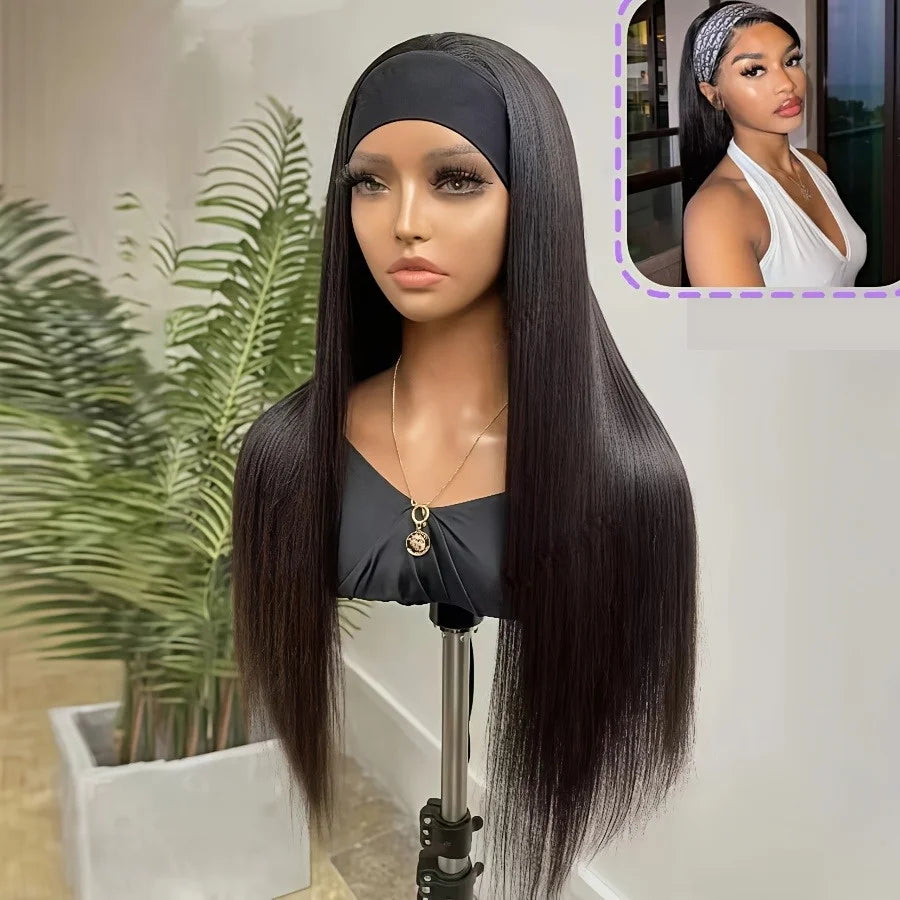 Deep Wave Curly Human Hair Wig Full Machine Made Half Headband