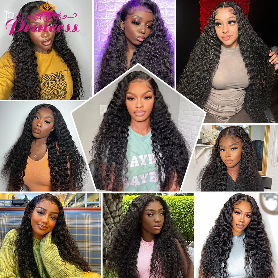 13x4/13x6 HD Transparent Lace Front Human Hair Deep Wave Wig, Pre-Plucked Brazilian, with Baby Hair