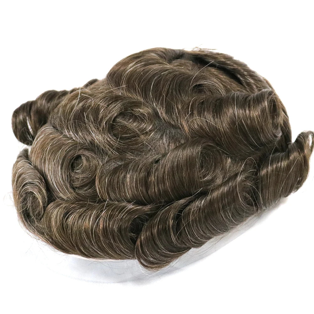 Men's Platinum Blonde 100% Human Hair V-looped PU 120-130% Density Toupee for Men 0.06-0.08mm Skin Base Hair Prosthesis System