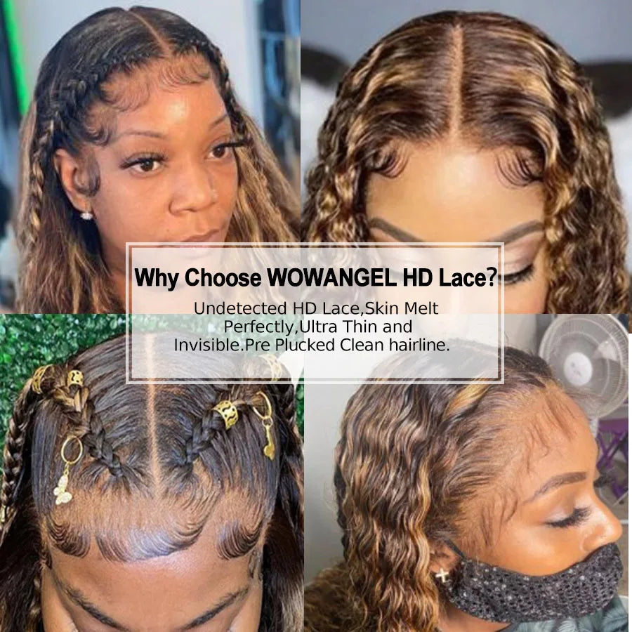 Highlight Curly Human Hair 13x6 HD Lace Front Wig, Water Wave, Bye Bye Knots