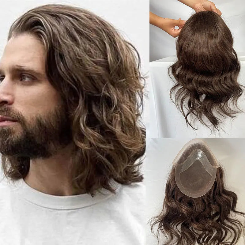 Hair Curly Replacement System 12INCH Long Toupee Fine Mono Lace Hairpiece, 8x10