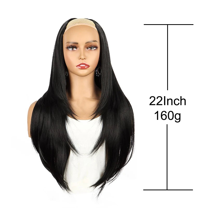 22Inch Synthetic Long Straight Layered Clip-in Hair Extension V-shaped Black Blonde Invisible Hairpiece