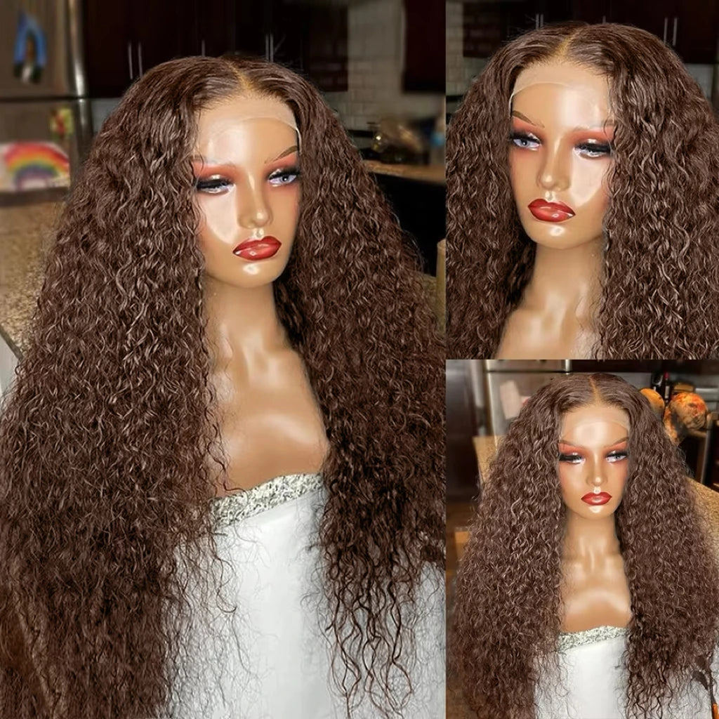 13x4 Chocolate Brown Lace Front Human Hair Wig Deep Wave Frontal Colored