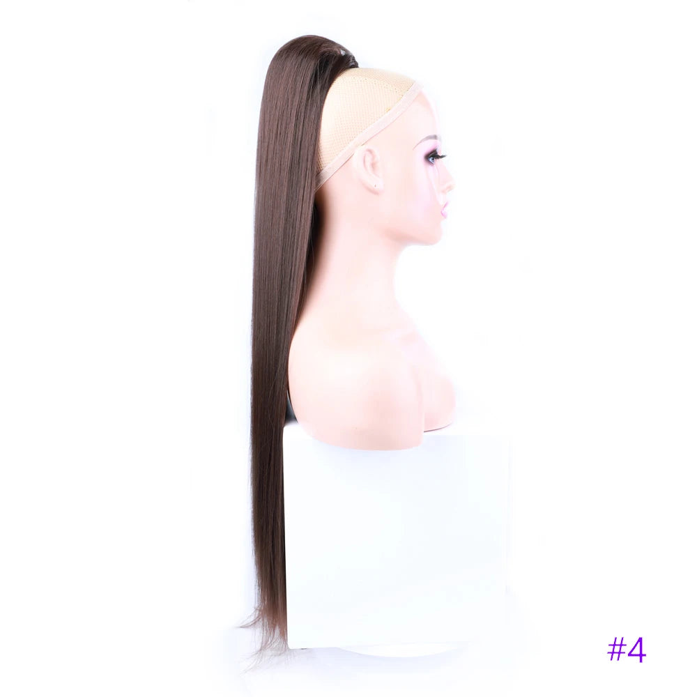 30 Inch Long Straight Ponytail Synthetic Drawstring Ponytail Chip-In Hair Extension Straight Pony Tail Fake Hairpiece