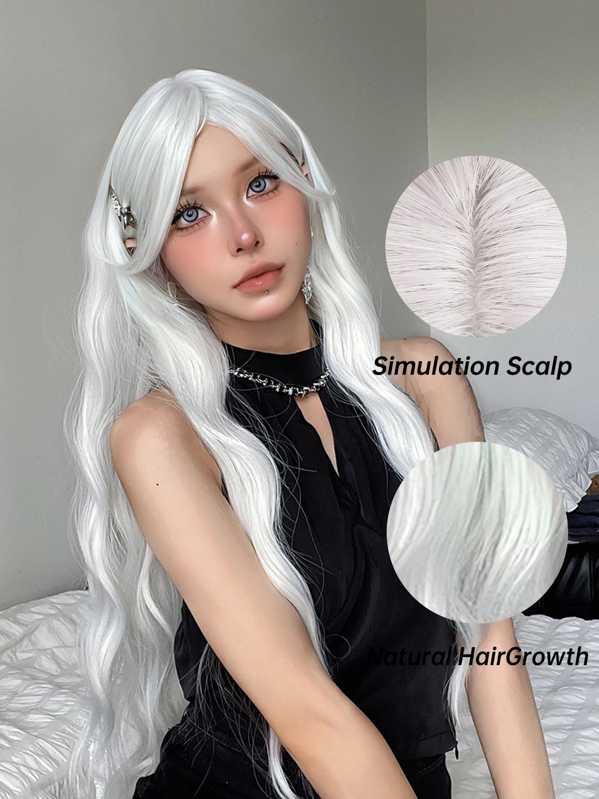 Long Water Wave Wig Bangs White Colorful Cosplay Silky Daily Party Natural
