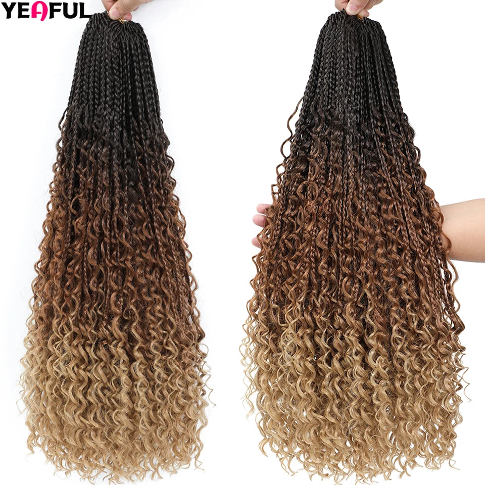 Ombre Goddess Box Braids Crochet Hair Dark Brown Chocolate Ginger Bohemian Curly