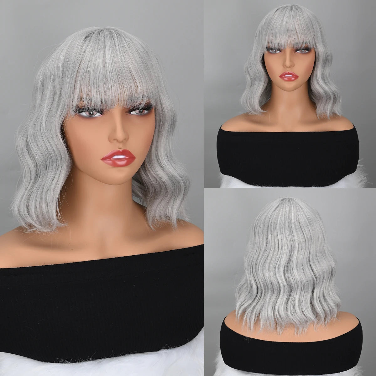 Blue Bob Wigs Bangs Short Colorful Wavy Curly Synthetic Cosplay Halloween Costume