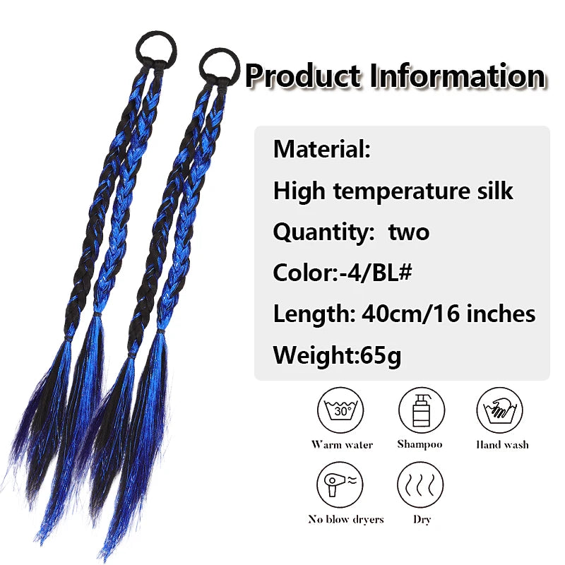 Trendy Pair Pack Synthetic Fiber Laser Highlights Braided Ponytail Wig Girls Streetwear