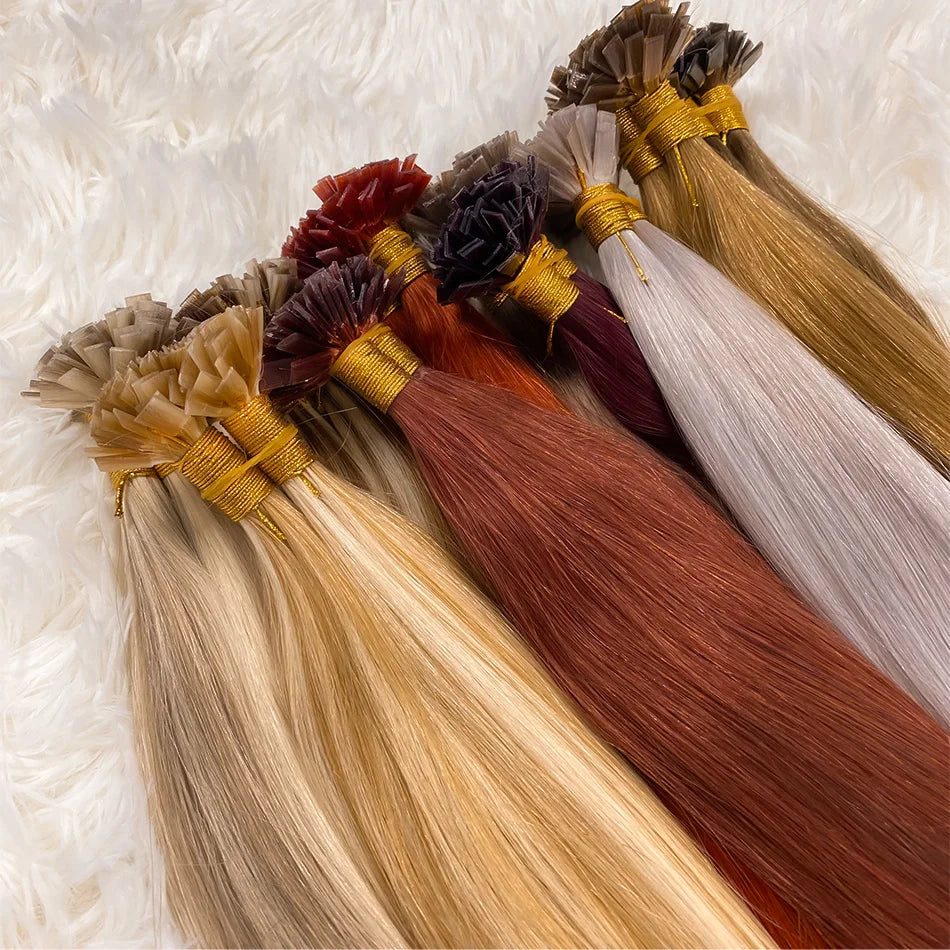 613 Beach Blonde Flat Tip Hair Extensions, 100% Virgin Human Straight Keratin