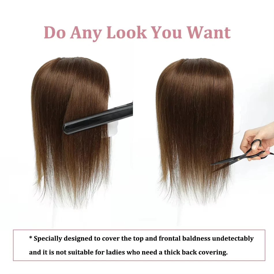 100% Human Hair Topper Machine Made Clip-in Hairpiece Wig Volume Colors Fast