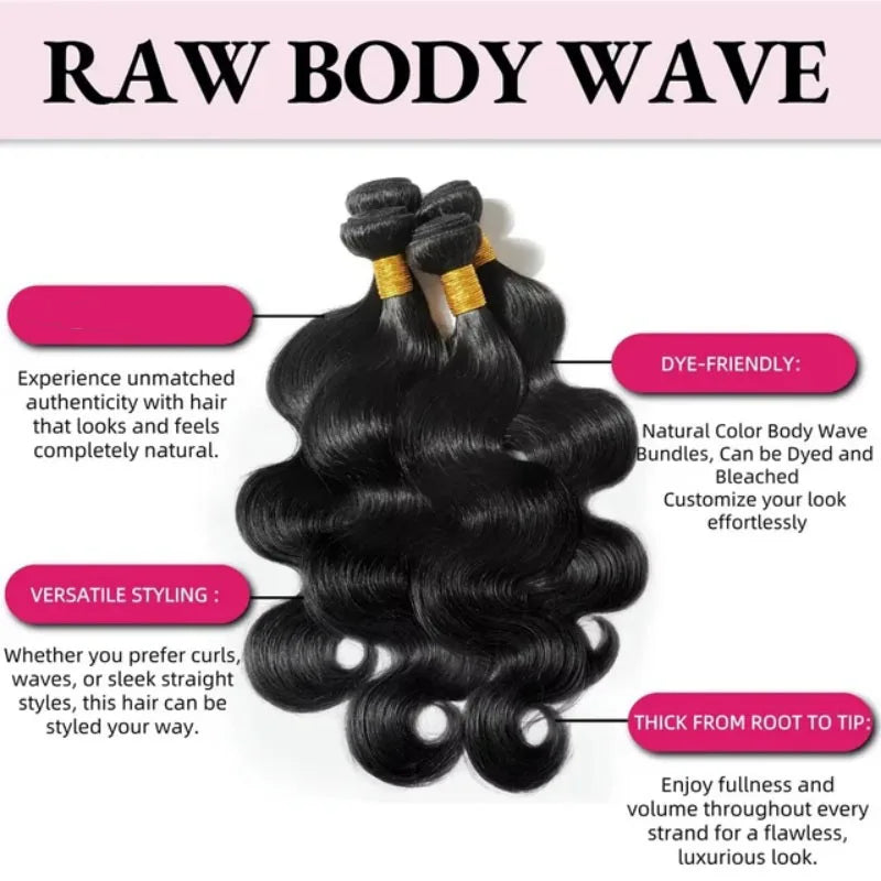 Body Wave Human Hair Bundles Natural Black Brazilian Virgin Weave 12A Unprocessed