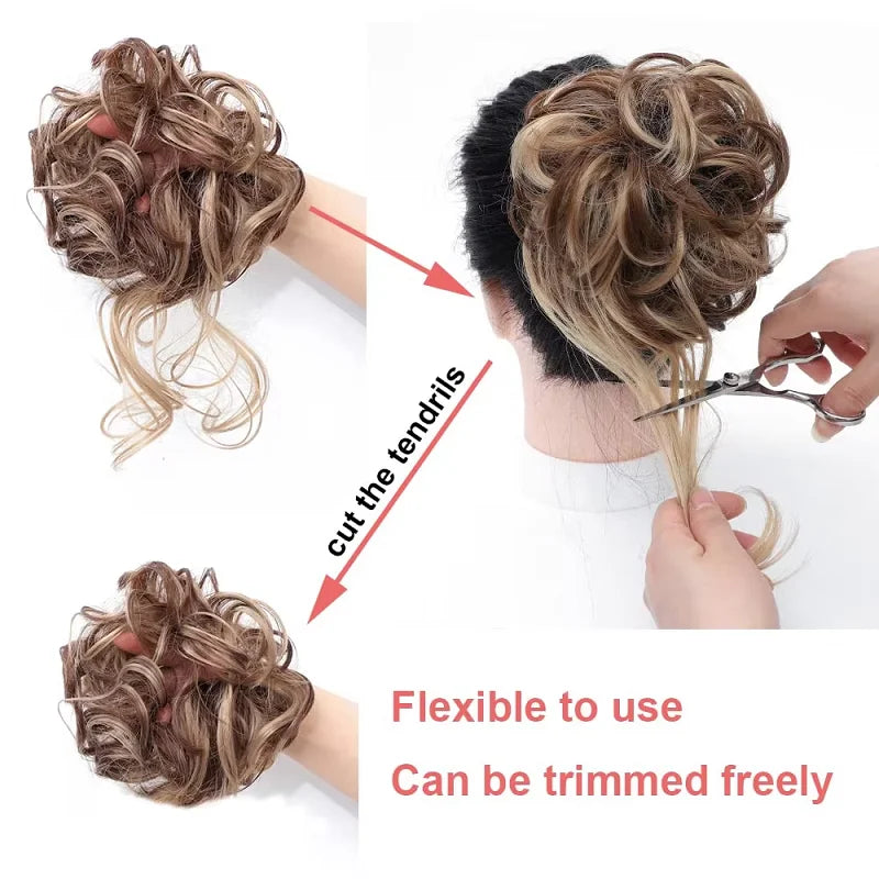 Synthetic Short Wavy Curly Messy Elegant Bun Hair Piece Claw Clip Tousled