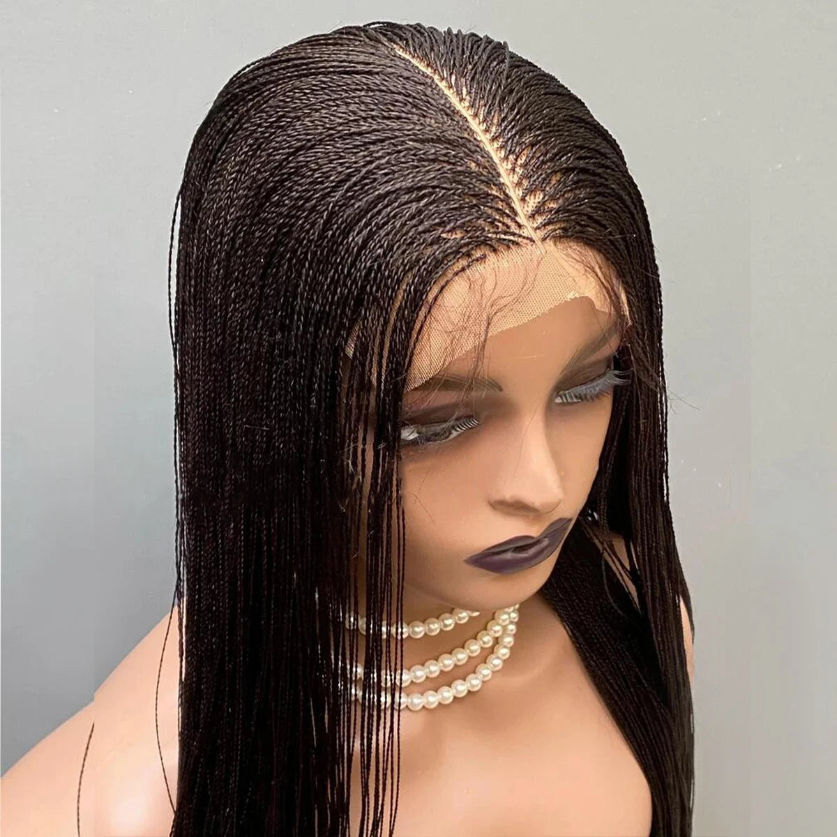 Black Micro Twist Braided Lace Front Wig — Glueless, 26 Inch