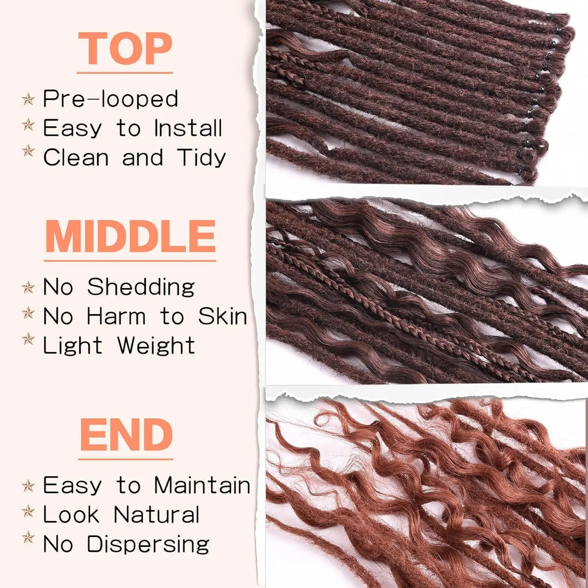 Synthetic 16Strands/Lot SE Dreadlocks Braids 24 Inch Hair Extensions, 3 In 1 Mixed Hippie Style Single End Dreadslocks